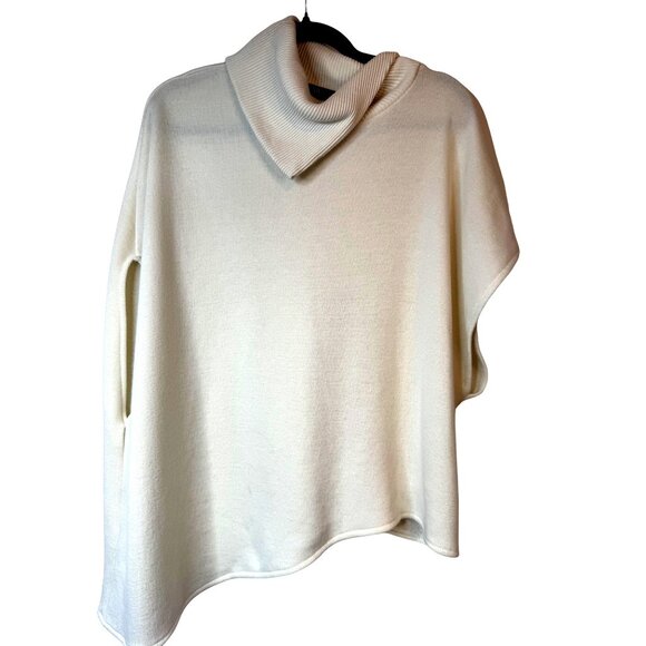 NWOT ZARA Cream Large Ribbed Turtleneck Poncho Sweater - Picture 6 of 16